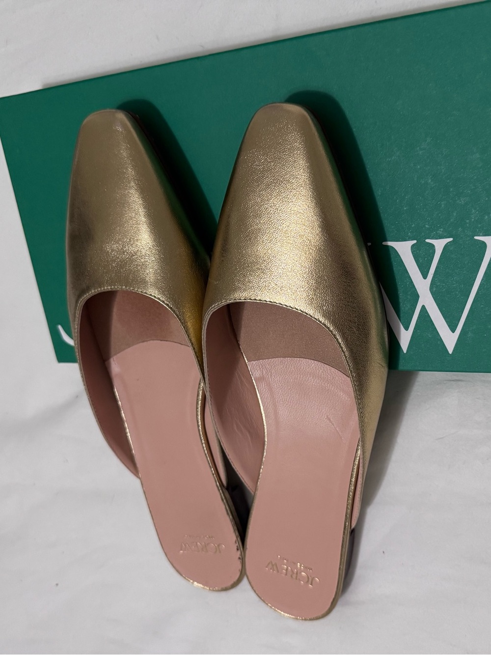J. Crew Metallic Gold Pointed-Toe Slip-On Mules, Flats, Made in Italy - Picture 4 of 8